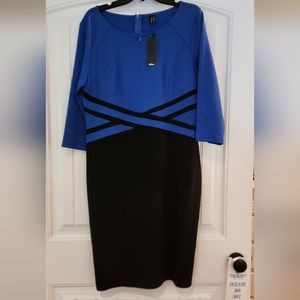 Pencil dress, new with tags, royal blue & black, color block